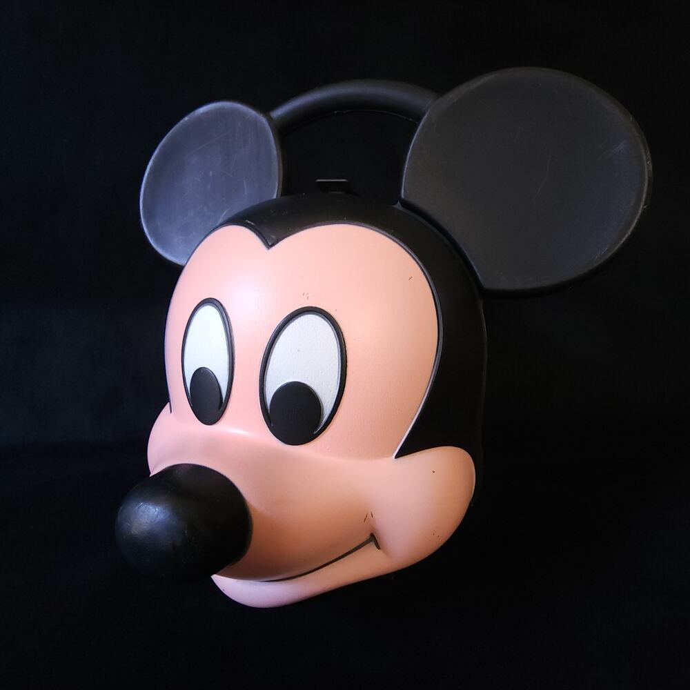 Vintage Disney Mickey Mouse Hard Plastic Lunch Box Aladdin Head Shape 1980s